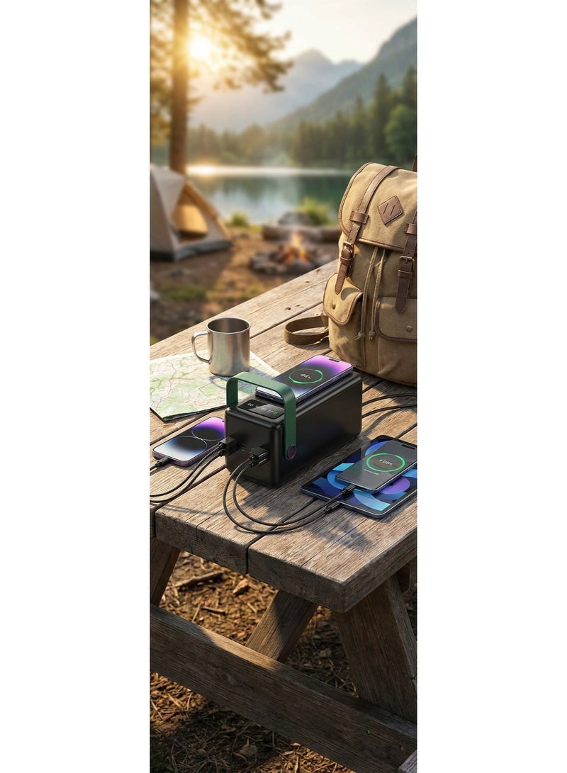 جرين ليون بنك طاقة 80000mAh، شاحن محمول يعمل بالطاقة الشمسية، حزمة بطارية بشحن سريع مع USB-C و USB-A و Lightning و Micro USB، شاحن شمسى محمول متوافق مع iPhone 17-12 Series، سامسونج، iPad، AirPods، Switch، شاومي - Image 5